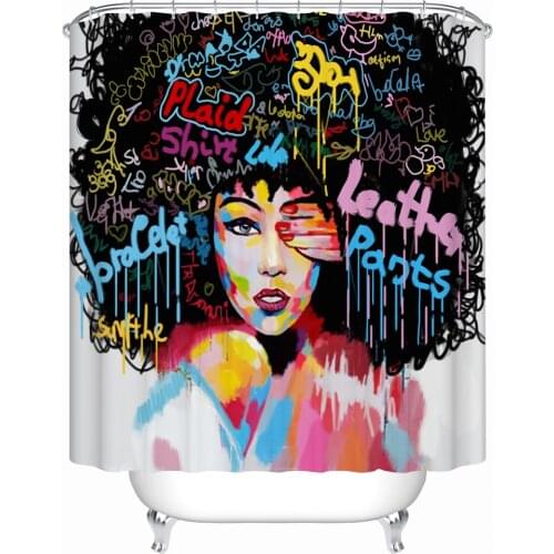 Fashion Hip Hop Girl with Big Black Hair Plaid Is So Charming African Girl Fabric Bathroom Shower Curtain for Home Bath Decor
