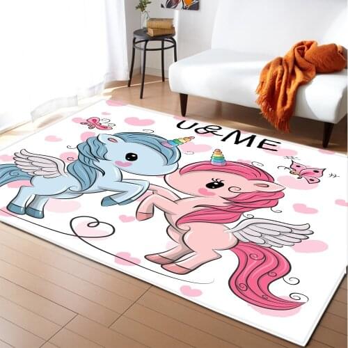 Cartoon Unicorn Carpets Kids Play Mat Flannel No-slip Girls Room Decor Bedside Area Rug Sofa Large Rugs Carpet for Living Room