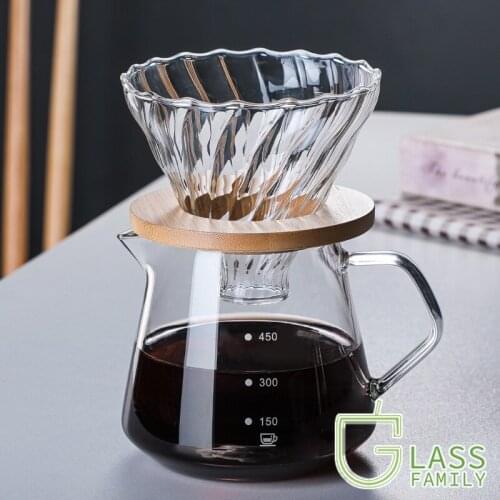 GF Pour Over Coffee Maker Set Glass Carafe Coffee Server Pot with Dripper and Wood Tray for Home Office Enthusiast Baristas Gift
