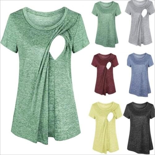 2019 Maternity clothes maternity robe Stitching round neck T-shirt female short-sleeved pregnant women breastfeeding T0901