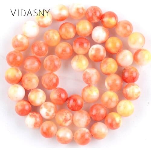 Orange Persian Jades Natural Round Stone Beads for Jewelry Marking 6 8 10mm Charm Spacer Loose Beads Diy Bracelet Necklace 15