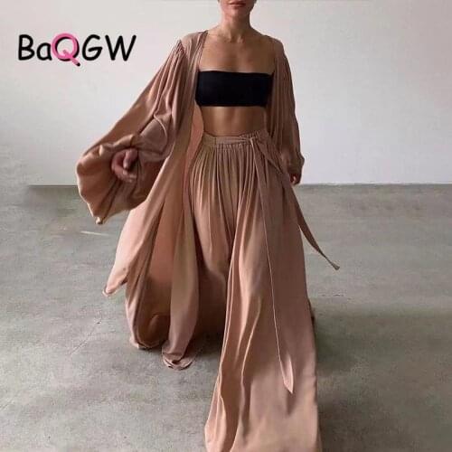 BaQGW Autum Women Three Piece Set Fashion Wrap Cardigan Tops and High Waist Pants Suit Female Casual Casual Tracksuits Homewear