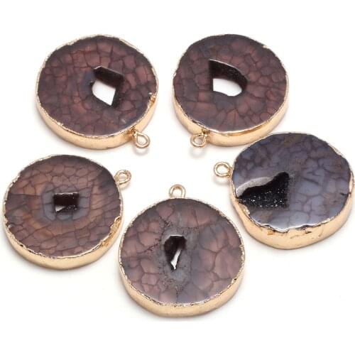 Natural Stone slice agates Pendants Round Shape Exquisite Charm For jewelry making DIY necklace Earring accessories 27x32mm