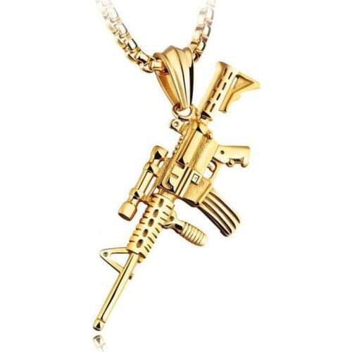 Gothic Jewelry Gift Necklace Male Chain Punk Gun Army Style Choker Necklace For Men Wholesale Hip Hop Pistol Gun Shaped Pendant