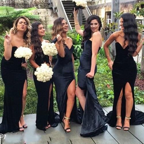 High Side Slit Bridesmaid Dress Black Long Formal Maid of Honor Wedding Party Gown vestido de festa de casamento