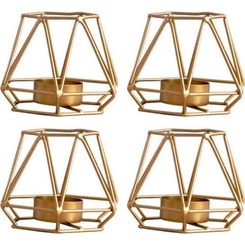 4 Pcs Metal Geometric Design Tea Light Votive Candle Holders, Hollow Tealight Candle Holders for Wedding Home Decoration