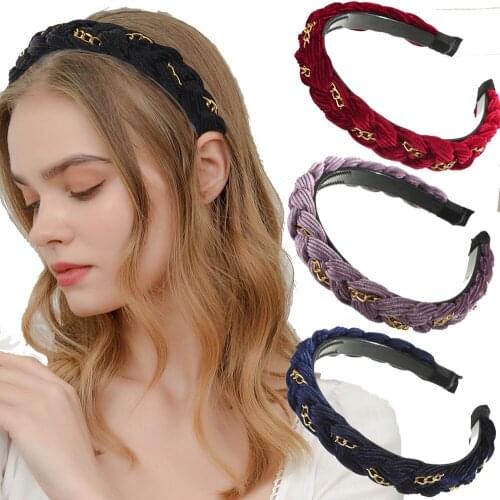 Haimeikang New Knitting Hair Band Pearl/Chain Braided Headbands Hairband Women Fashion Solid Color Bezel Hair Accessories