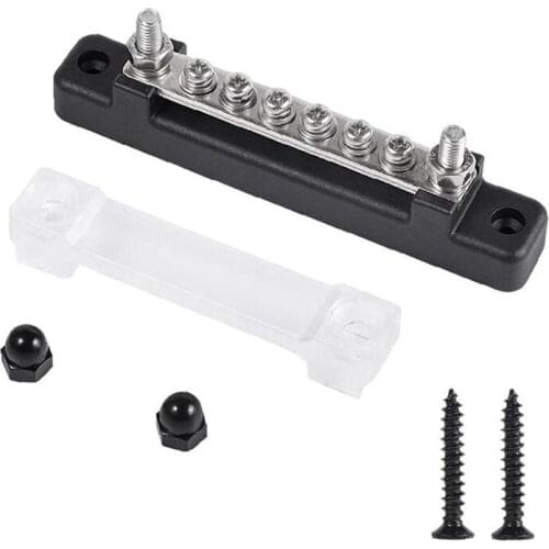 6P Copper Busbar 150A High Current Straight Single Row with Transparent Upper Cover for Marine Yacht Circuit Insurance