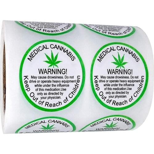 Contains Generic Medical Cannabis Warning Labels Keep Out of Reach of Children, 1.5" Round Adhesive Warning Stickers - 500pcs