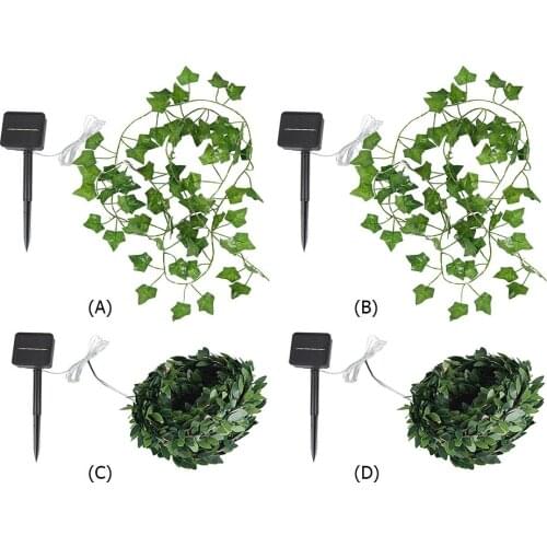 Artificial Green Leaf Solar Lamp String LED Solar Maple Leaf Cane Lamp Green Leaf Cane Lamp Decorative Lights String
