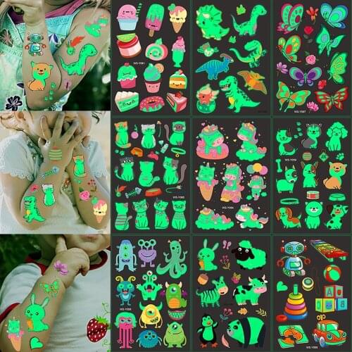 Luminous Temporary Fake Tattoo Stickers Unicorn Cartoon Glow Stationery Sticker Kids Child Body Art