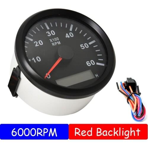85MM Gasoline Diesel Engine Tachometer 0-6000RPM with Hourmeter Marine Outboard Boat Truck Car RV Tacho Meter Red Backlight