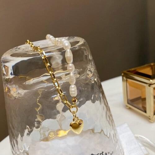 TIMEONLY Elegant Asymmetric Irregular Baroque Pearl Necklace for Women Gold Color Link Chain Love Heart Choker Necklaces Gifts