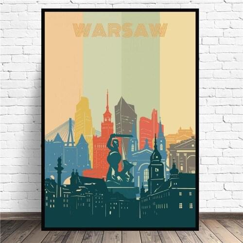 Warsaw City Retro Cityscape Canvas Wall Art Print Modern Poster Wall Pictures Living Room Decor