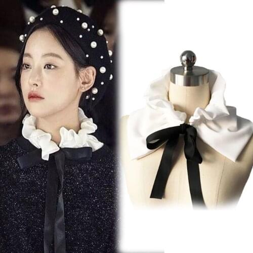 Vintage Detachable Fashion Blouse detachable false fake collar Lace neck-tie wooden ear New Shirt Fake Collar White & Black Tie