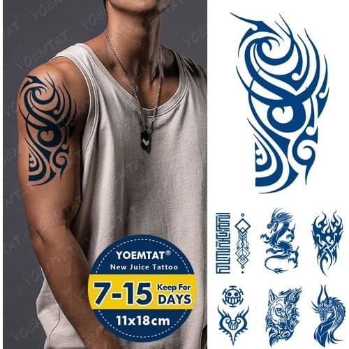 Juice Lasting Ink Tattoos Body Art Waterproof Temporary Tattoo Sticker Dragon Wolf Line Totem Tatoo Arm Fake Geometry Tatto Men
