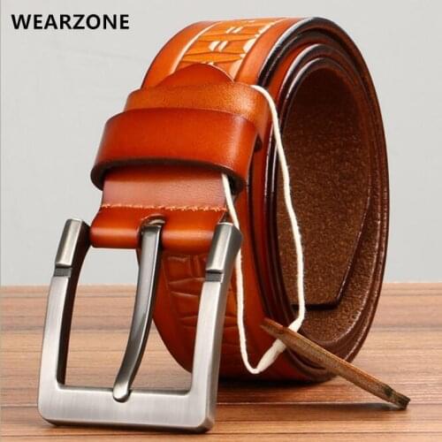 WEARZONE Mens Two layers of brown leather belt fashion non-tooth automatic buckle youth leather belts