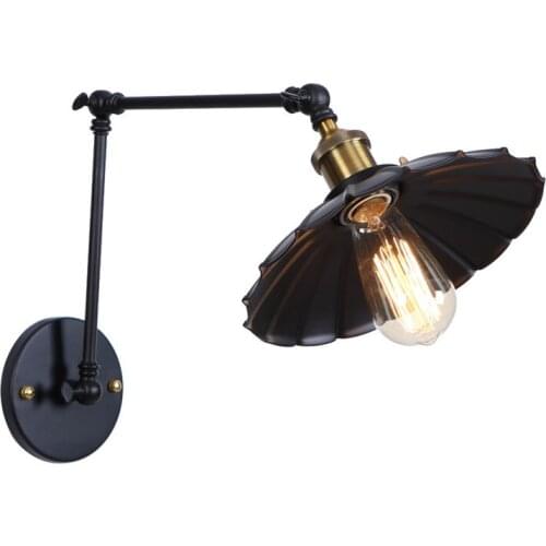 Retro Iron Wall Sconce Edison Long Arm Adjust Bedside Wall Lamps Loft Style Industrial Vintage LED Wall Light Indoor Lighting