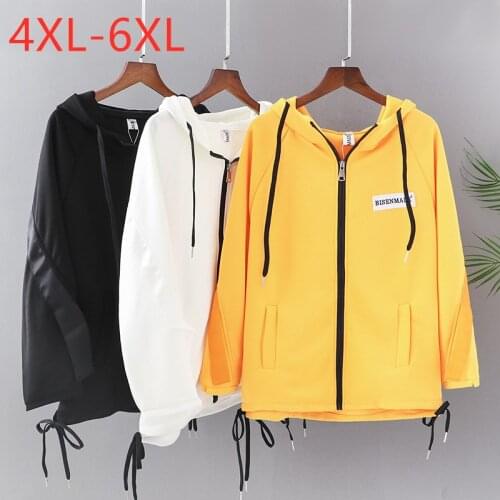 New 2021 Ladies Autumn Winter Plus Size Hoodie Jacket For Women Large Long Sleeve Cotton Yellow Pocket Zipper Coat 4XL 5XL 6XL