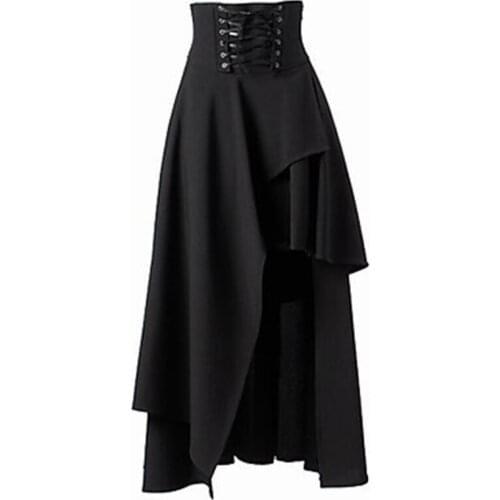 Women Skirt Medieval Retro Solid Gothic Court Lace Ruffled Multilayer Long Sleeve Color Autumn Winter Lolita Punk Skirts