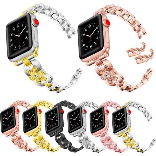 Women Luxurious Flower Wrist Strap for iWatch Series 5 4 3 2 Metal Fresh Bracelet Belt for Apple Watch Band 44mm 40mm 38mm 42mm