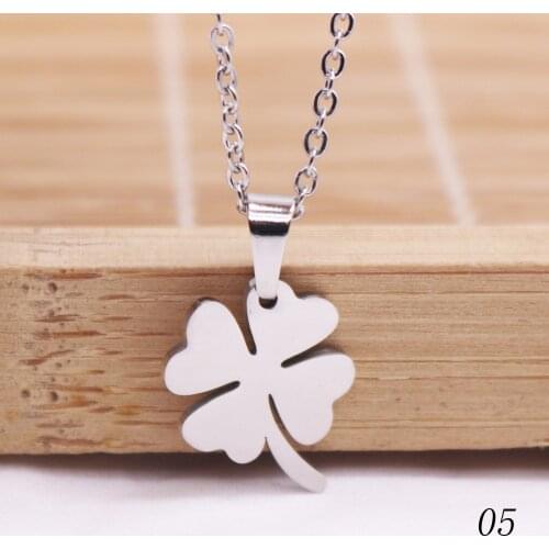 Stainless Steel Clover Pendant Necklace Lucky Plant Jewelry for Women Man Girls Gifts