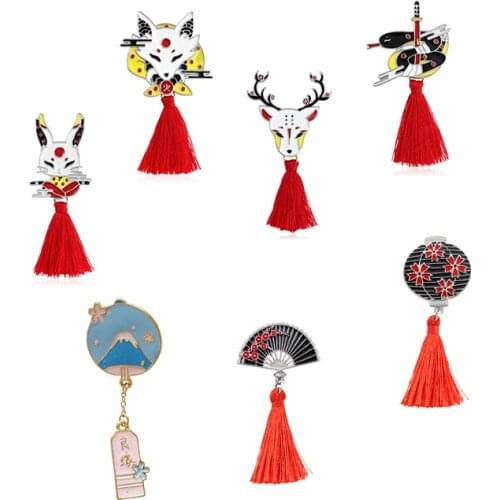 Cartoon Animal Long Fringe Badge Fox Rabbit Deer Snake Metal Enamel Brooch Fan Lantern Pin Trendy Jewelry Lucky Gift Friends