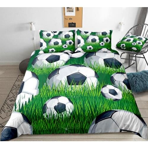 3D Soccer Ball Bedding Kids Boys Teens Football Field with Soccer Balls on Green Grass Duvet Cover Set Sports Bed Set Dropship