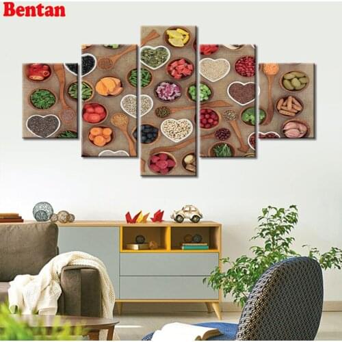 5 Panel DIY Diamond Painting Kitchen Condiment Full Square round Cross Stitch Diamond Embroidery Diamond Mosaic Rhinestone decor