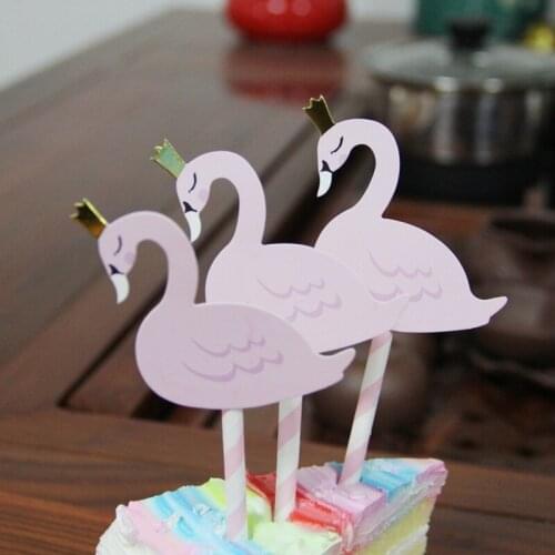 5pcs/set Pink Swan Cupcake Topper For birthday party decorations kids