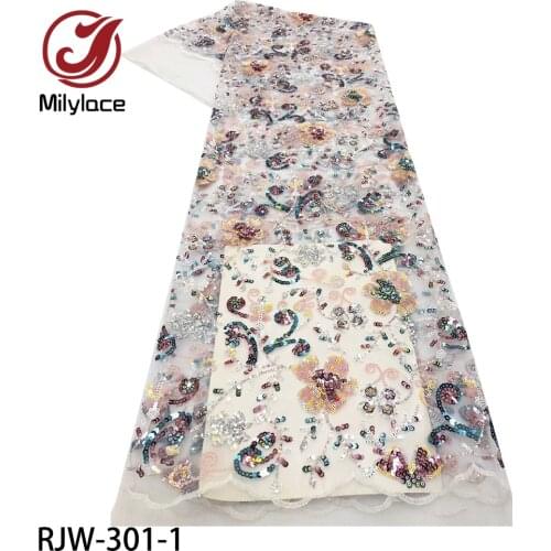 African 3D Sequin Lace Fabric 2020 High Quality Tulle Lace Embroidered Fabrics 5 Yards/piece for Sewing RJW-301