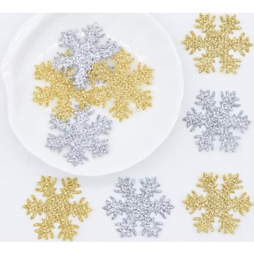 100Pcs 30mm Glitter Bepowder Fabric Snowflake Applique for Party Christmas Decor Crafts DIY Hat Bow Tree Accessories Patches L89
