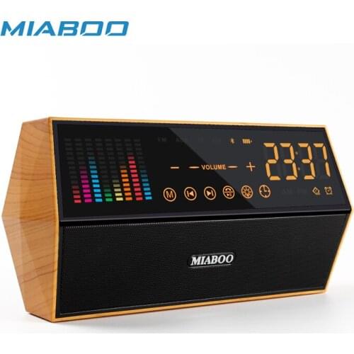 Bluetooth speaker wood grain clock radio portable subwoofer LED display colorful dynamic spectrum radio support TFcaixa de som