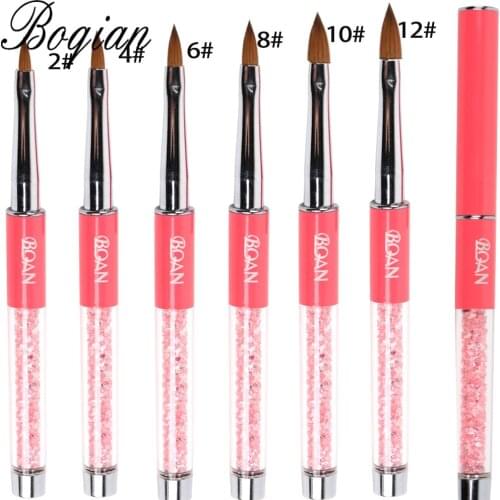 BQAN 10pcs Best Seller Pink Rhinestone Handle Nail Brush Kolinsky 8