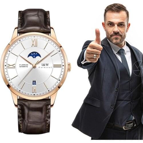 Carnival Brand Gold Automatic Watch Men Fashion Business Mechanical Wristwatches Waterproof Sapphire Calendar Relogio Masculino