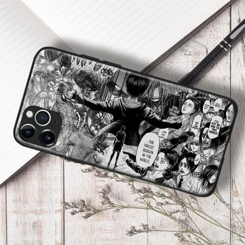 Eren Yeager Attack on Titan Manga Anime Soft TPU Glass Phone Case for IPhone SE 6s 7 8 Plus X Xr Xs 11 12 Mini Pro Max Samsung