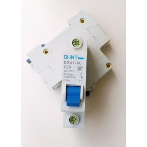 CHINT DZ47-60 C20 AC230/400V 1P 20A Rated Current 1 Pole Miniature Circuit Breaker C45
