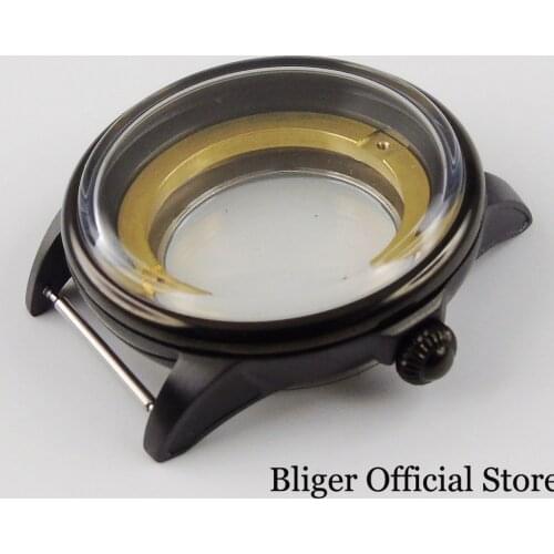 Watch Parts PVD Plated Wristwatch Case Mineral Glass for MIYOTA 8215 Transparent Back Crown