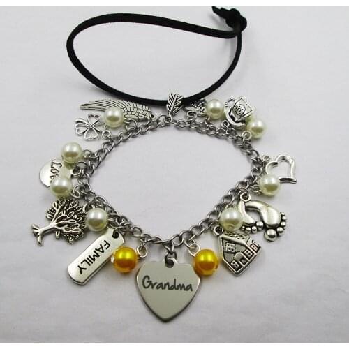 Grandma family theme home love leather stainless steel chain rearview mirror christmas tree decoration Bag ornaments