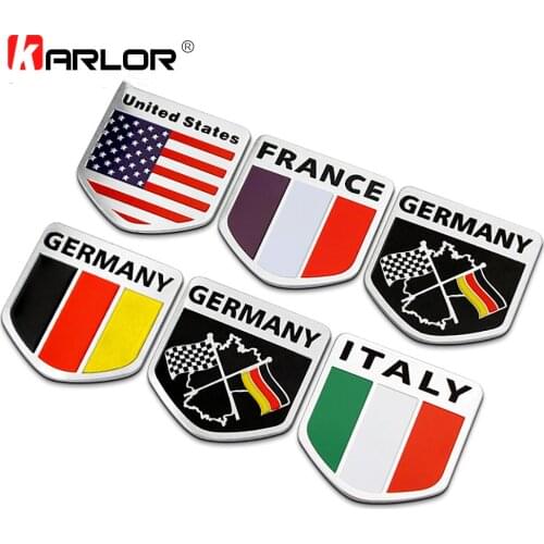 USA France Germany Italy Flag Shield Quality 3D Aluminum Car Auto Badge Emblem 3M Sticker Exterior Car Styling Accessories