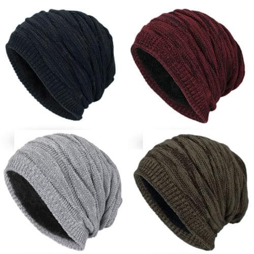 Hirigin Unisex Beanie Hat Warm Slouchy Soft Lining Headwear Knitted Solid Color Stretchy Wild Fashion Spring/Autumn/Winter Hat
