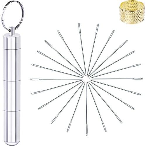 KAOBUY 21 PCS 2.36Inch/6CMLarge Eye Sewing Needles Stainless Steel Yarn Knitting Needles With Storage Box