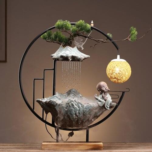 Chinese Style Flowing Water Making Money Ornaments Backflow Incense Fountain Living Room Office Desktop Ceramics