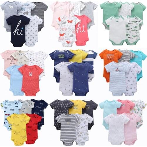 5pcs Baby Rompers 100% Cotton Lnfant Body Short Sleeve Clothing Baby Bodysuit Jumpsuit Cartoon Printed Baby Boy Girl Clothes