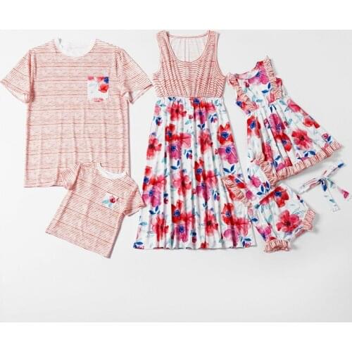 Family Matching Outfits New Summer Mothers Father Girl Boy Baby Parent Child Short Sleeve T Shirt Dress Parents Kid Home Clothes