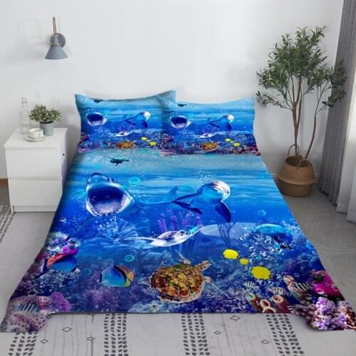 Shark Underwater World Bed Sheet Set 3D Printed Bed Flat Sheet Pillow Cover 2/3pcs For Adults Kids Bedding Bedspread Bed Linen
