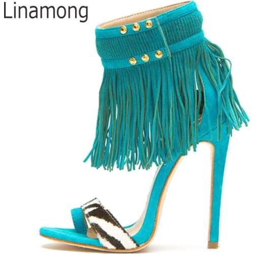 Hot Sale Horse hair Open Toe Fringe Sandals High Heel Gladiator Women Tassel Cover Sandal Boots Dress Party Summer Shoes Woman
