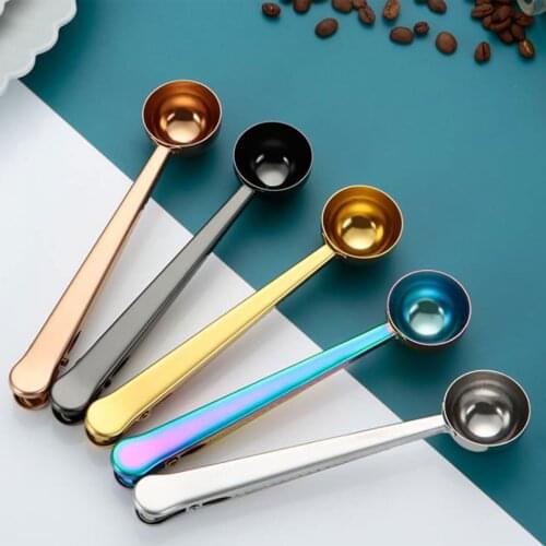 5 Colors Newest Arrival Stainless Steel Spoon with Sealing Clip Keep Fresh Dual Purpose Measuring Accessory