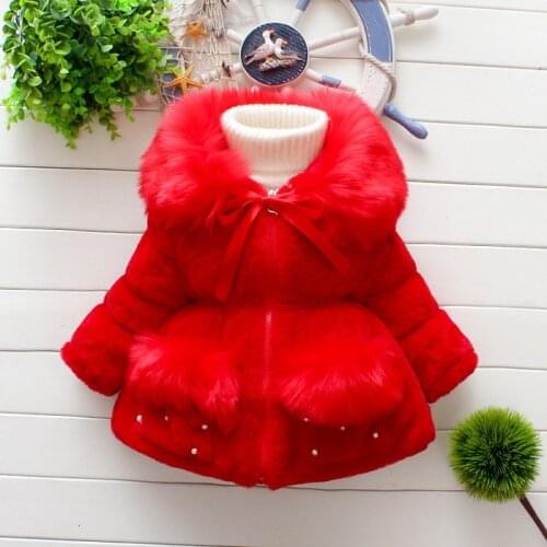 Lovely Faux Fur Red Coats for Baby Autumn Winter Clothing Child Wool Outwear Little Girl Beadings Shawl Kids Costume Low Price