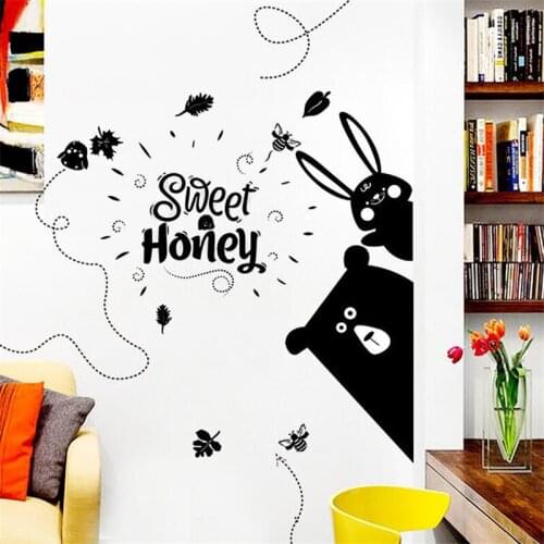 Sweet cute bear 3D wall sticker Living room bedroom wall decoration painting Cartoon art mural wall stickers for kids rooms